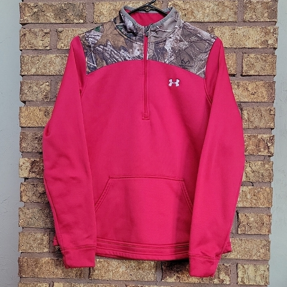 Under Armour Tops - Under Armour Real Tree Half-Zip Red & Camo Pullover Size Medium